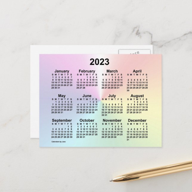 2023 Regnbågsmoln Mini Kalender av Janz Vykort (Fram/Back In Situ)