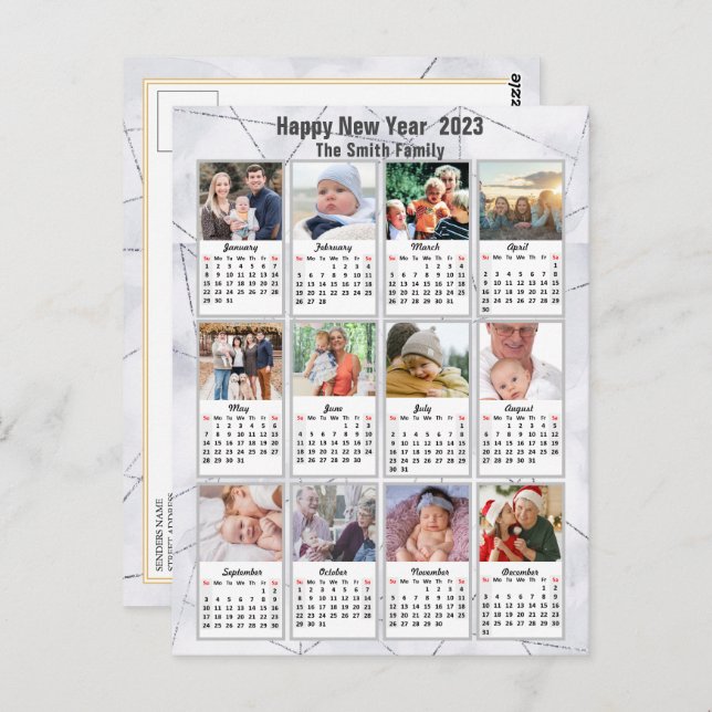 2023 Silver Modern Family 12 Photo Calendar Vykort (Fram/baksida)