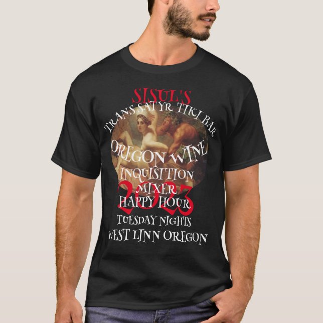2023 SISUL'S TRANS SATYR TIKI Pub Lycklig TIMME T Shirt (Framsida)