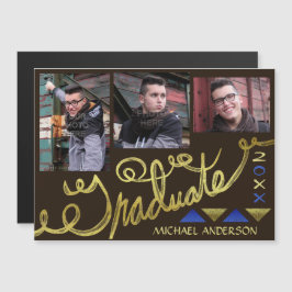2023 Studenten Faux Guld Typography Photo Collage Magnetisk Inbjudningskort