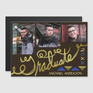 2023 Studenten Faux Guld Typography Photo Collage Magnetisk Inbjudningskort