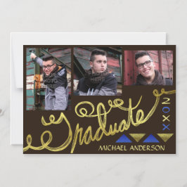 2023 Studenten Faux Guld Typography Photo Collage Magnetisk Inbjudningskort