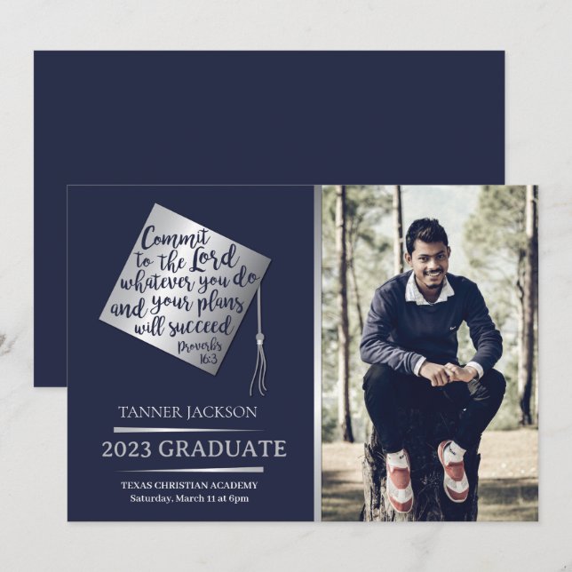 2023 Studenten-inbjudan med kristen citat Inbjudningar (Fram/baksida)