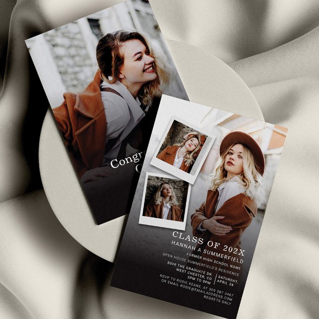 2023 Studentfest 4 Foton Modern Grad Inbjudningar (Graduation 2024 Open House Party Photo Collage Invitation)