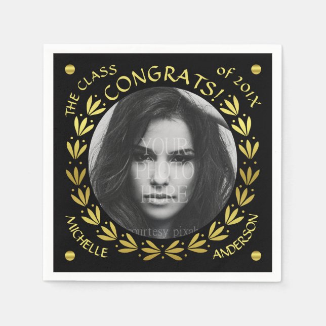 2023 Studentfest Guld Black Laurel-andedräkt Pappersservett (Framsidan)