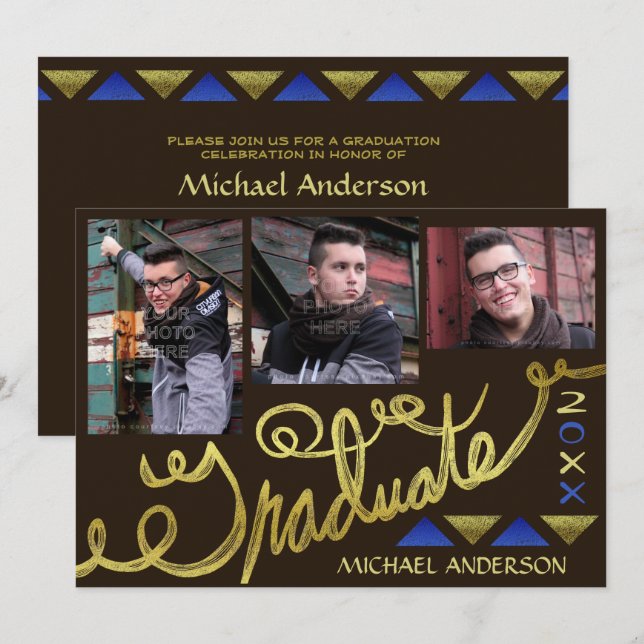 2023 Studentfest Guld Typografi Modern foto Inbjudningar (Fram/baksida)