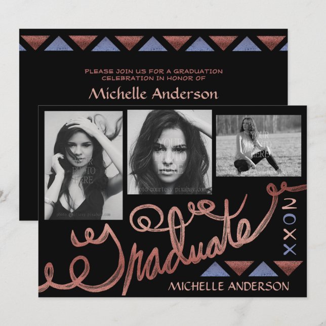 2023 Studentfest Ro Typografi för Guld Inbjudningar (Fram/baksida)