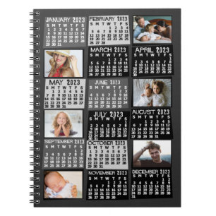 2023 Svart månadskalender Mod 6 Fotokollage Anteckningsbok