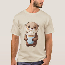 2023 T-Shirt söt utter som håller en kopp mjölk te