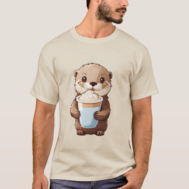 2023 T-Shirt söt utter som håller en kopp mjölk te (Framsida)