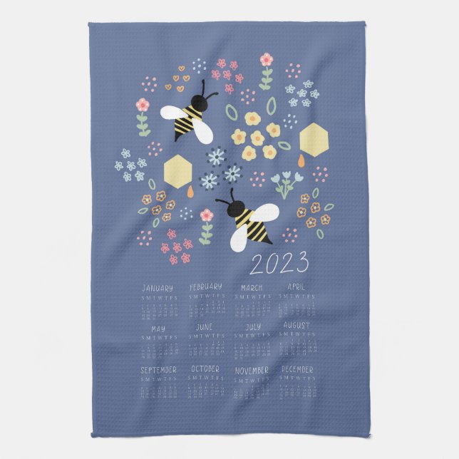 2023 Tea Towel Calendar honey Bee Blommigt Garden Kökshandduk (Vertikal)