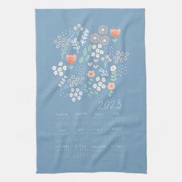 2023 Tea Towel Calendar Pastel Blue Blommigt Kökshandduk