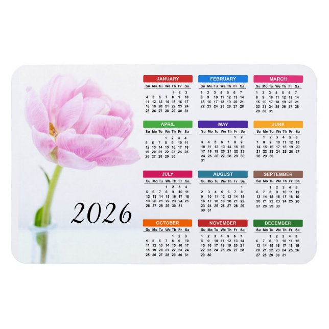 2023 Vacker Rosa Pion | Blomsterkalender Magnet (Horisontell)