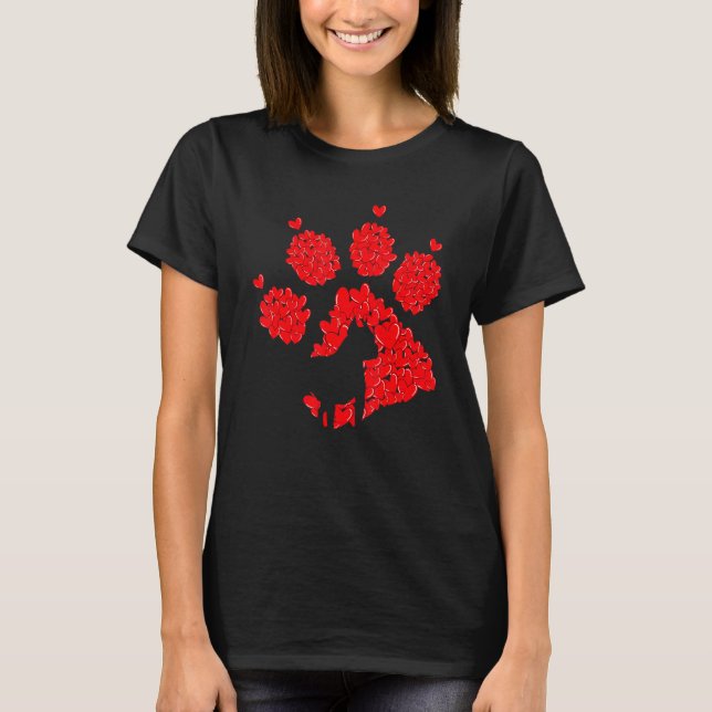 2023 Valentines Day Pit Bull Dog Puppy Paw Print H T Shirt (Framsida)