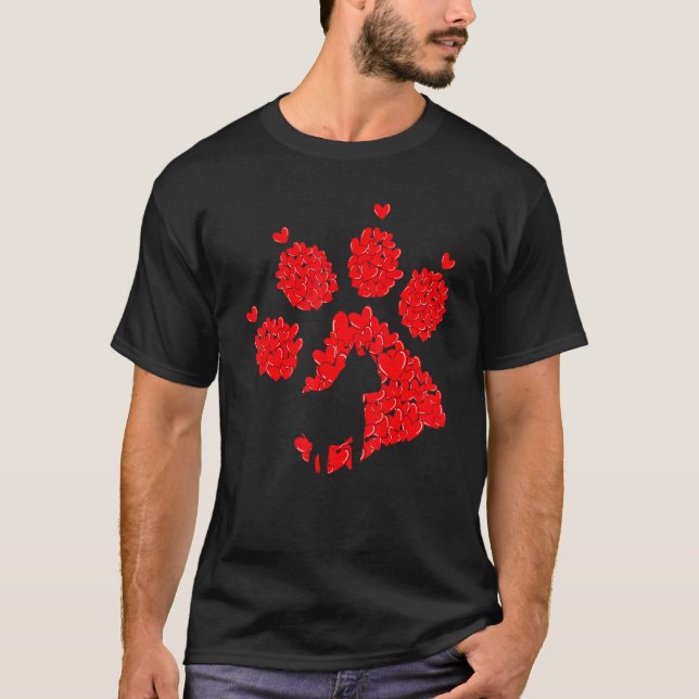 2023 Valentines Day Pit Bull Dog Puppy Paw Print H T Shirt (Framsida)