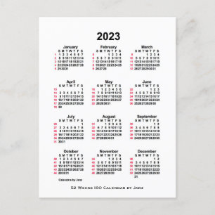 2023 Vit 52-veckors ISO-kalender av Janz vykort