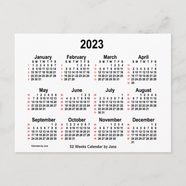2023 Vit kalender 52 veckor från Janz Vykort (Framsida)