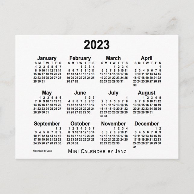 2023 White Mini Calendar från Janz Vykort (Framsida)