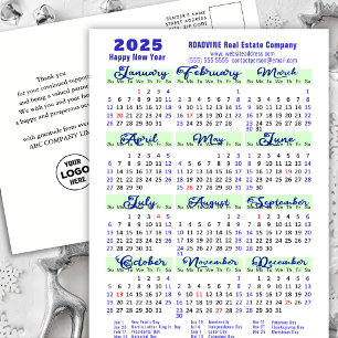 20245 års kalender Modern blått skript enkelt Helg Vykort
