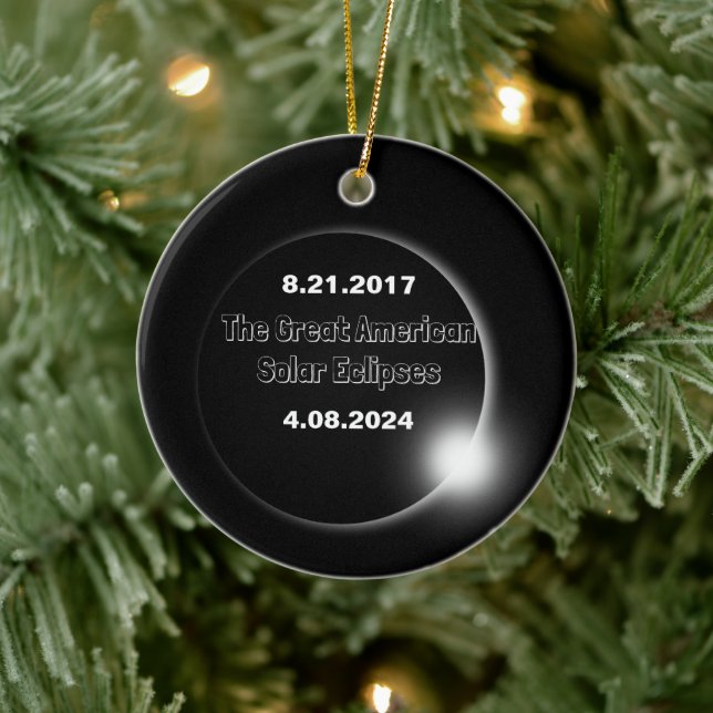 2024 & 2017 Dubbel datum för solförmörkelse Julgransprydnad Keramik (Träd)