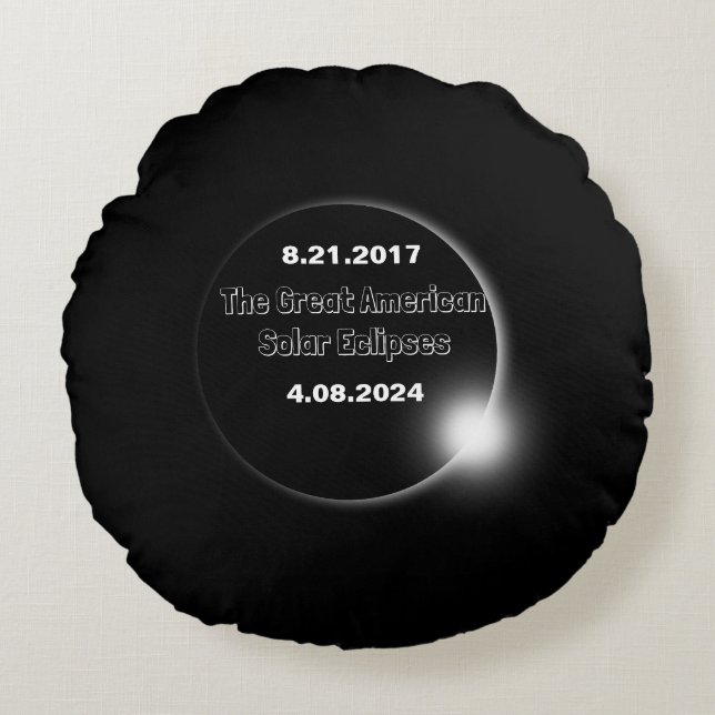 2024 & 2017 Dubbel datum för solförmörkelse Rund Kudde (Framsidan)