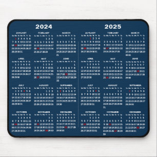 2024-2025 års kalender Enkelt blå amerikanska Helg Musmatta