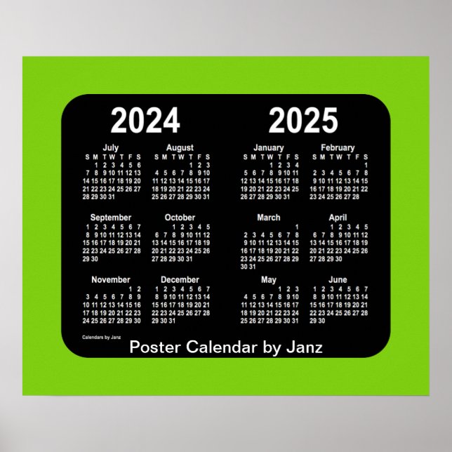 2024-2025 års kalender för gulgrön Neon School frå Poster (Framsidan)