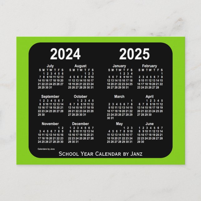 2024-2025 års kalender för gulgrön Neon School frå Vykort (Framsida)