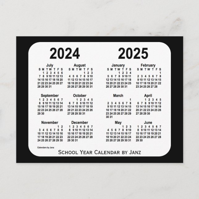 2024-2025 års kalender i Black and White School fr Vykort (Framsida)