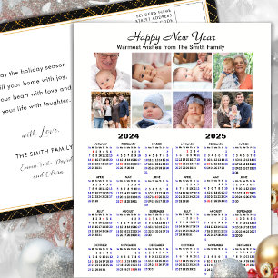 2024 2025 Calendar Photo Collage Black Minimalist Helg Vykort