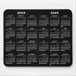 2024 - 2025 Calendar Simple Black med amerikanska  Musmatta
