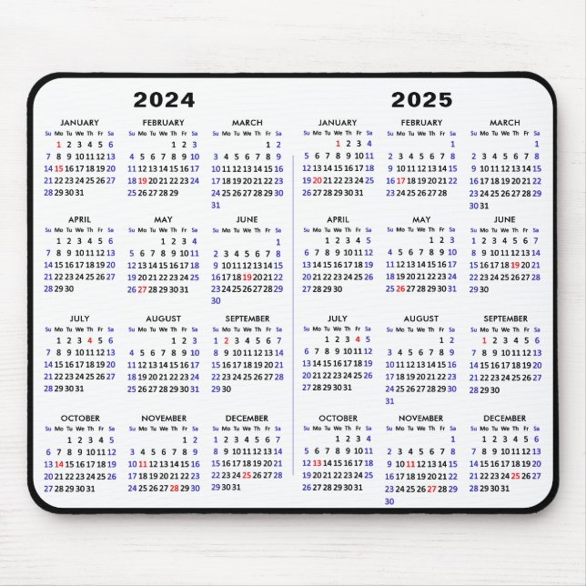 2024 - 2025 Calendar Simple Black med amerikanska  Musmatta (Framsidan)