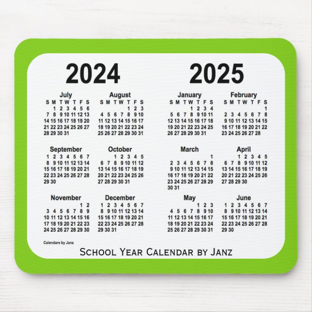 2024-2025 Grönt skolkalender från Janz Musmatta (Framsidan)