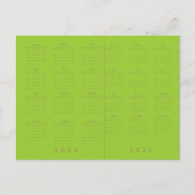 2024/2025 Gul Grön Kalender i Stor Bokstav  Vykort (Framsida)