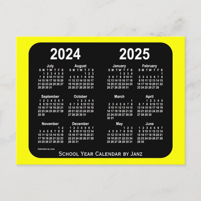 2024-2025 Gult Neon School Calendar från Janz Vykort (Framsida)