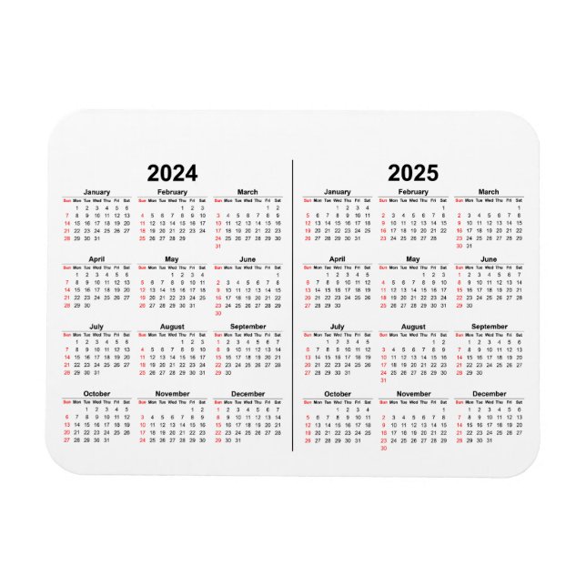 2024 2025 Kalender 2 år svart vitt Magnet (Horisontell)