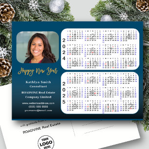 2024 2025 Kalender Modern Guld Blue Business Photo Helg Vykort