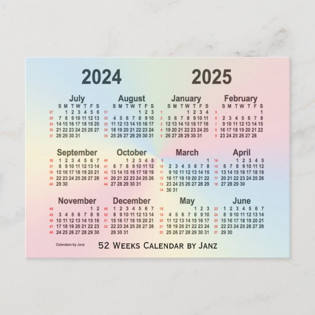 2024-2025 Regnbåge 52 veckors kalender från Janz Vykort (Framsida)