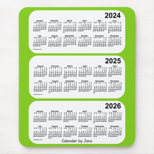 2024-2026 Gult Grönt 3-årskalender från Janz Musmatta (Framsidan)