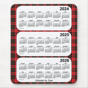 2024-2026 röda pläd 3 år kalender vid Janz Musmatta