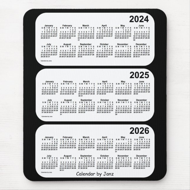 2024-2026 Svartvit treårskalender från Janz Musmatta (Framsidan)