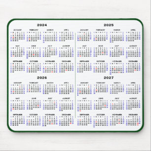 2024-2027: 4 års kalender Enkel Grönt USA Helgdag Musmatta