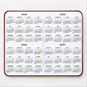 2024-2027: 4 års kalender - enkel röd amerikansk H Musmatta