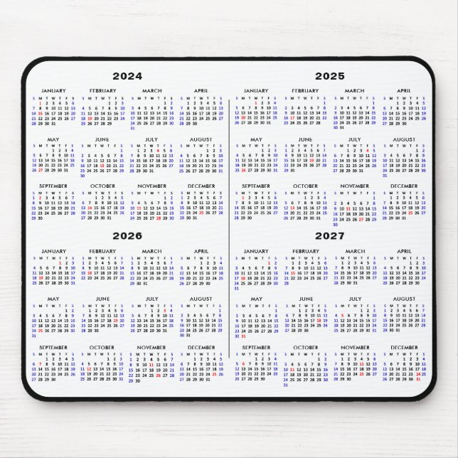 2024-2027: 4 års kalender - enkel svart, amerikans musmatta (Framsidan)