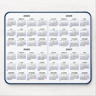 2024-2027: 4 års kalender - Enkelt blått amerikans Musmatta