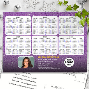 2024 2029 6 års kalender Modern Lila Business Helg Vykort
