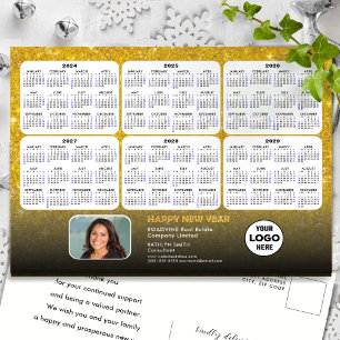 2024-2029 Kalender Modern Guld Glitter Business Helg Vykort