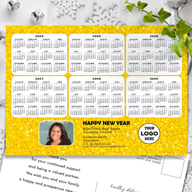 2024-2029 Kalender Modern Guld Glitter Business Helg Vykort (Skapare uppladdad)