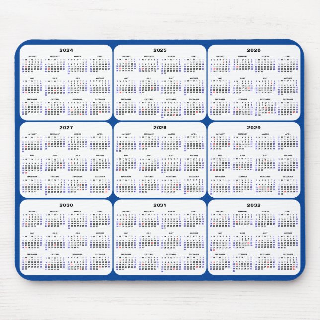 2024-2032 Kalender med amerikanska Helgdagar om ma Musmatta (Framsidan)
