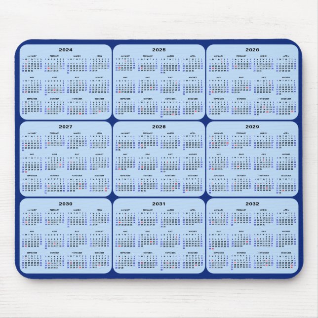 2024-2032 Kalender med amerikanska Helgdagar om ma Musmatta (Framsidan)